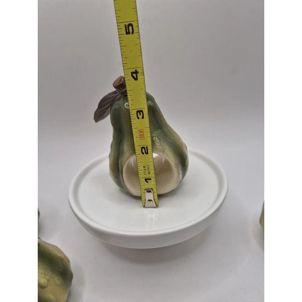 Set Of 4 Vtg Russ Pear Shaped Napkin Rings Holders Hand-painted Ceramic Fruit